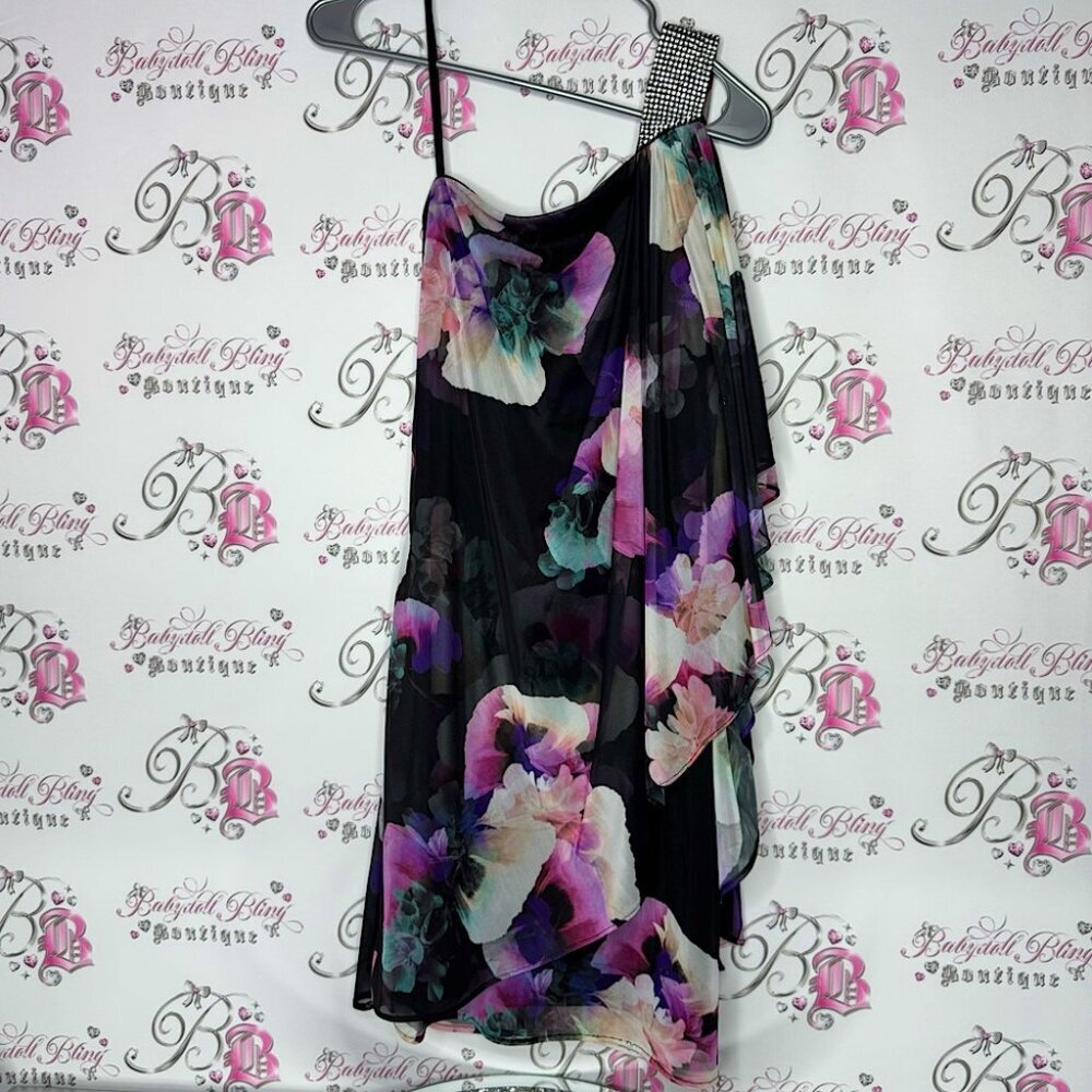 Le chateau dress one shoulder luxe sexy rhinestone bling diamond crystals floral